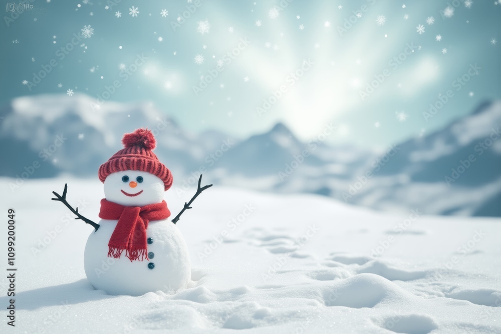 Fototapeta premium Serene Winter Scene, Tiny Snowman