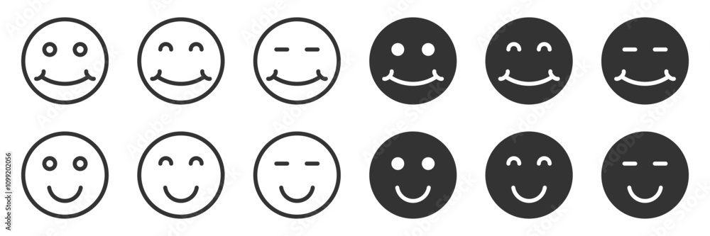 Fototapeta premium Set of smiley face icons in different line and solid styles, vector.