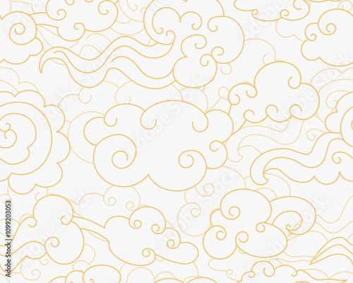  Clouds seamless pattern in oriental style. Decorative Chinese magic frame. Vector illustration. 