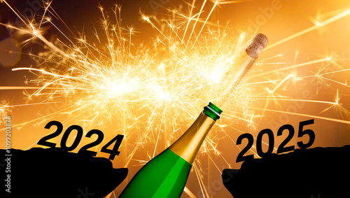 Silvester 2025 mit Sekt und Feuerwerk