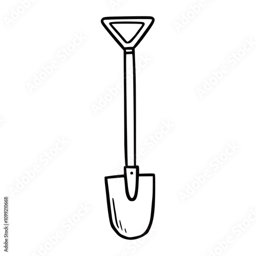 Hand drawn garden tool shovel. Doodle sketch style. Drawing line simple shovel icon. Isolated vector illustration.
