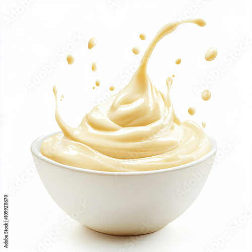Creamy Mayonnaise Splash in White Bowl - High-Quality Food Photography