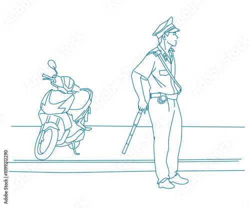  A traffic policeman in the uniform and with the stick on the street of Hanoi
