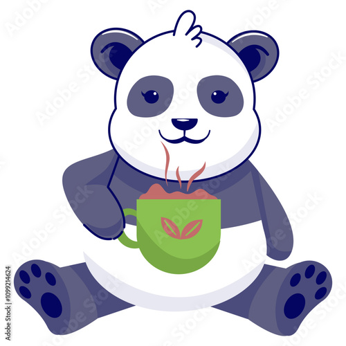 Cute Panda Illustration Isolated on White Background. Vector Cartoon Character