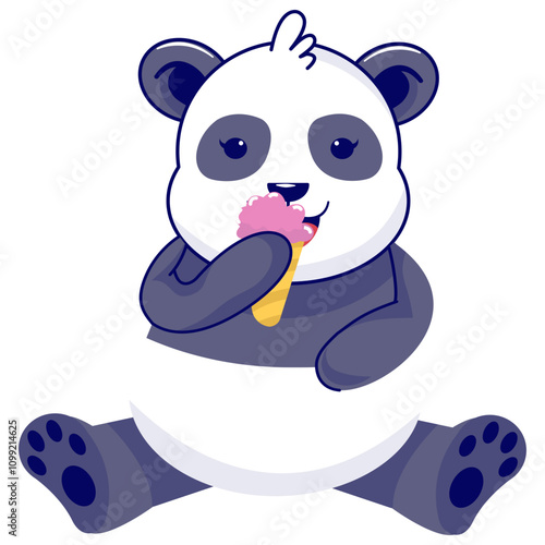Cute Panda Illustration Isolated on White Background. Vector Cartoon Character