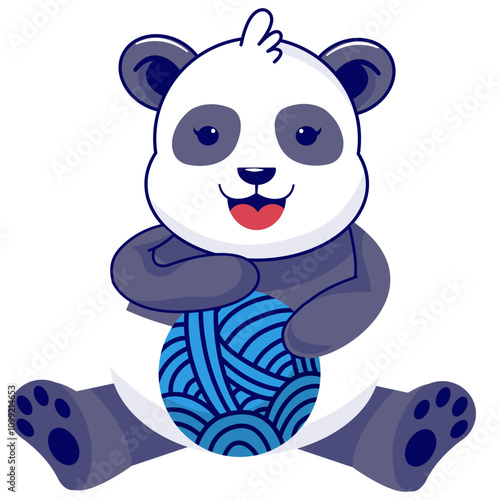 Cute Panda Illustration Isolated on White Background. Vector Cartoon Character