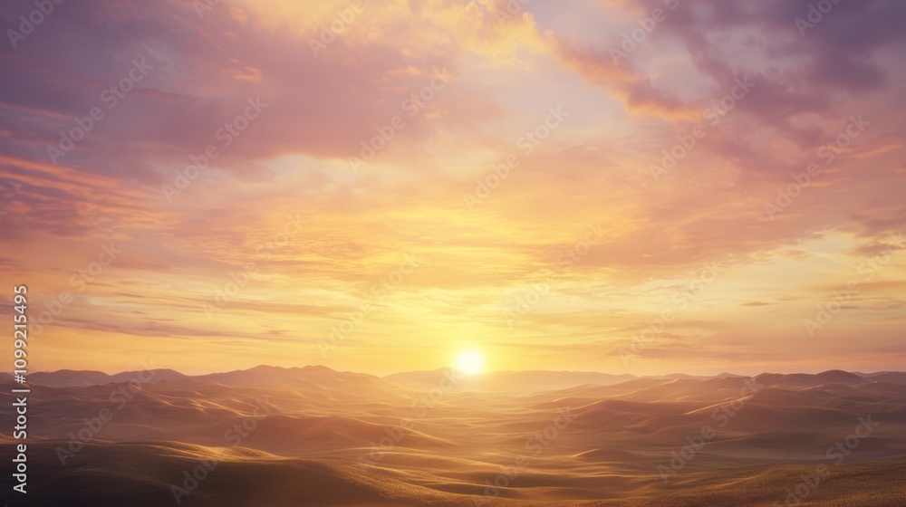 Obraz premium Golden Sunrise Over Rolling Hills: A Captivating Skyscape of Uplifting Radiance and Detailed Beauty