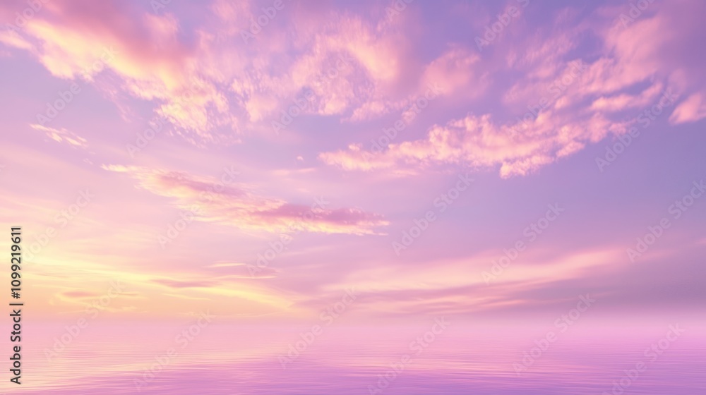 Obraz premium Ethereal Twilight Skyscape with Vibrant Purples and Oranges, Wispy Clouds, Serene Atmosphere for Tranquil Backgrounds
