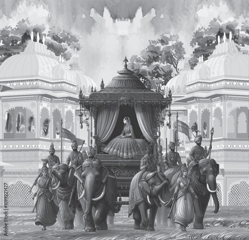 Black and white mughal mural plant wallpaper Rajasthan, Traditional Mughal garden vector mural plant wallpaper Rajasthan