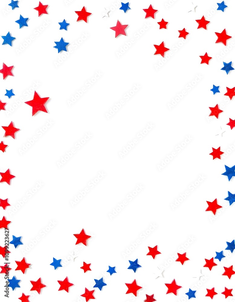 Obraz premium red blue and white stars sccatered on white background, patriotic background