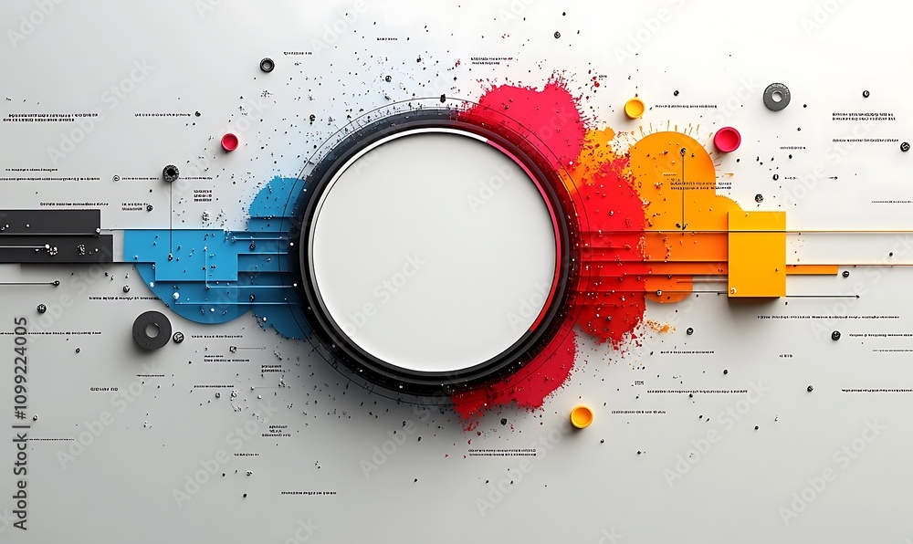 Obraz premium An infographic or mind map with a white background design and colorful arrows on the right side, a large circle in the foreground with blank space for text design, 
