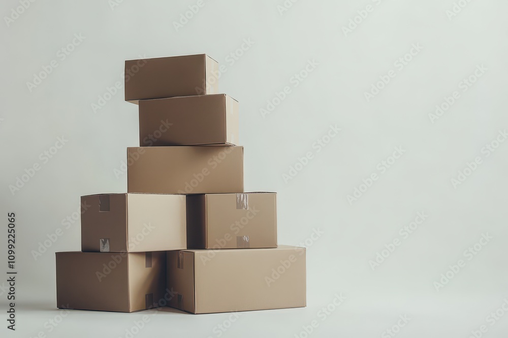 Fototapeta premium Stack of cardboard boxes isolated on white background.