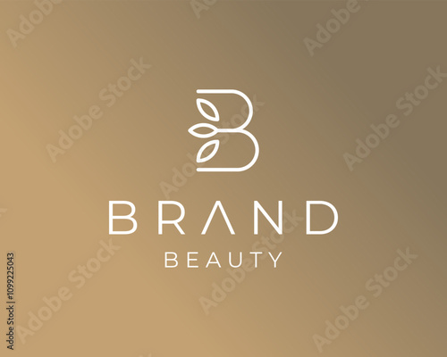 Initial Letter B Flower Leaf Beauty Spa Skin Care Luxury Minimalist Vector Logo Design Illustration