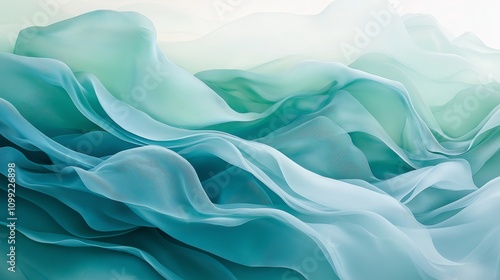 Abstract Aqua and Teal Flowing Fabric-Like Waves with Ethereal Soft Textures