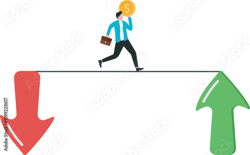 Making profit from both rising and falling markets, skillful analysis of market trends, professional investment concept, Smart businessman making money from trading on both up and down arrows.

