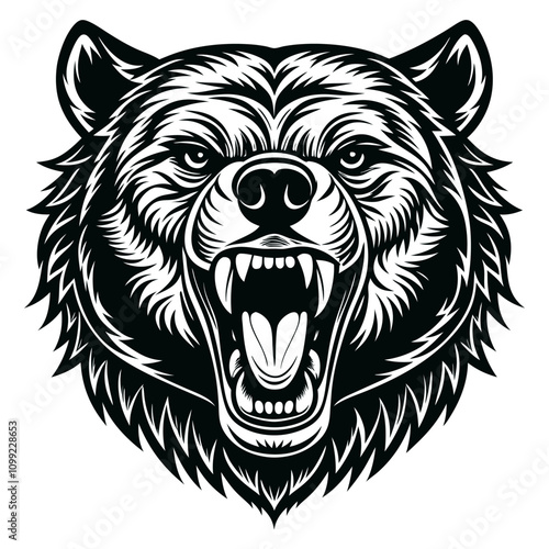 The head of an angry bear. Tattoo, print for t-shirt. Vector illustration.