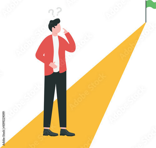 Business decision making, shortcut way with many obstacles to win business or long convenient way, career path concept. Confused businessmen stopping at intersections and thinking which way to go.

