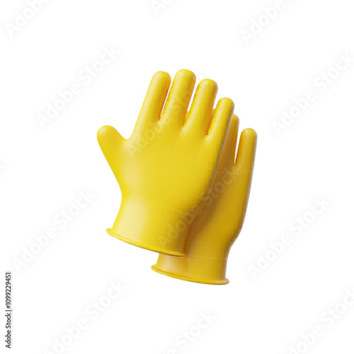 Vector 3d illustration of yellow rubber gloves for cleaning and washing on a white background