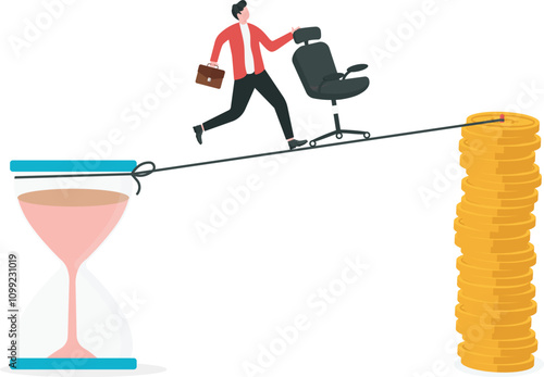 Work hard for career progress or job promotion, self-motivation to become more successful at work, indomitable effort to reach target concepts. Businessman pushing office chair up rising graph.

