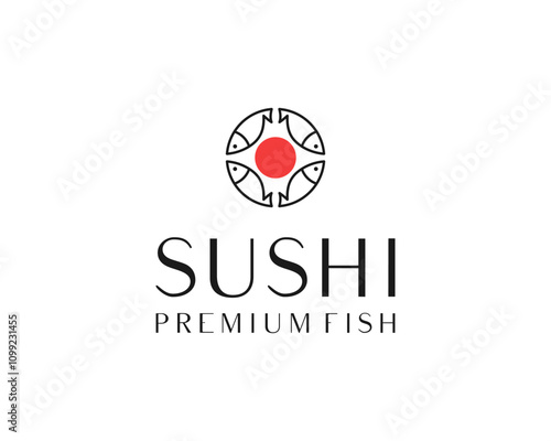 Fish Sushi Sashimi Traditional Japanese Food Restaurant Minimalist Vector Logo Design Illustration