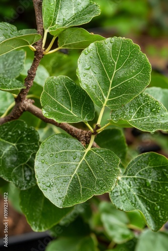 Wallpaper Mural Close-up View of Fresh Green Leaves with Water Droplets, Showcasing Natural Beauty and Freshness in a Lush Garden Setting for Nature Photography Torontodigital.ca