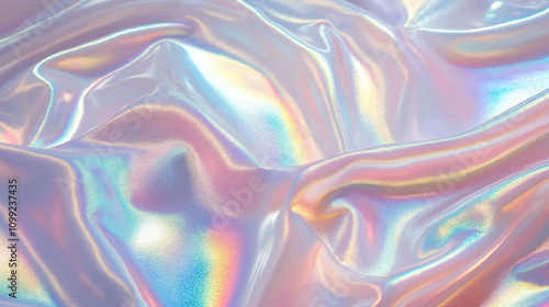 Blurred Holography abstract background in blue pink colors. Holographic color wrinkled pearlescent foil. Holographic iridescent rainbow fabric abstract background illustration.