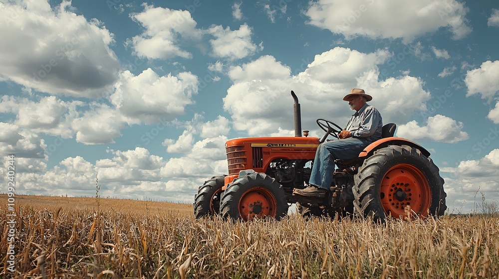 Obraz premium Tractor operations in agriculture countryside farm outdoor landscape rural environment farming practices for sustainable growth