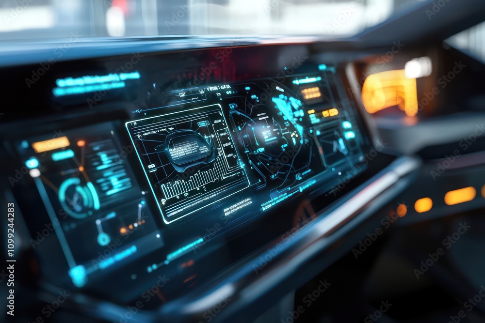 Fototapeta premium Holographic display of an electric vehicle dashboard underscores futuristic transportation.