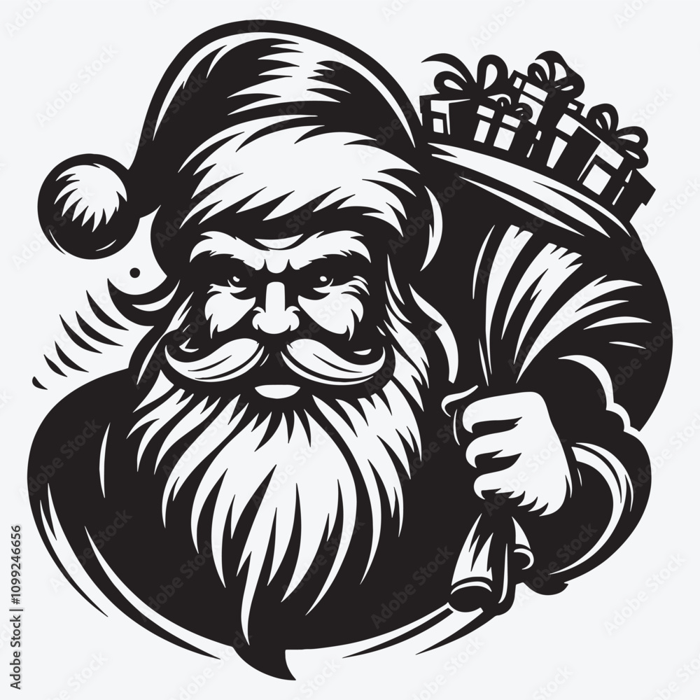 Obraz premium Christmas Santa Claus with Gift Silhouette Clip Art Vector illustration Isolated on White Background 