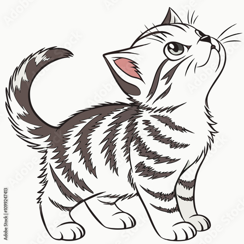 Cute and lovable American Shorthair kitten vector artwork, perfect for pet-themed designs, prints, and digital creations.