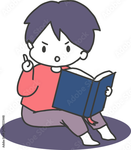 Enlightened Youngster Boy Teaching with a Book Art. Perfect for educational themes, children’s learning materials, or any project aiming to promote the joy of learning among young viewers.