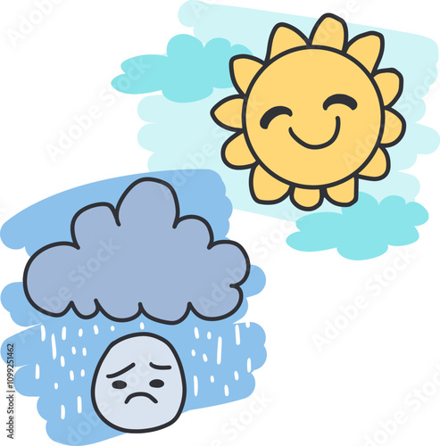 Sunshine and Showers Contrasts in Weather and Mood. Ideal for educational and emotional learning materials, this image eloquently communicates the duality of nature and feelings.