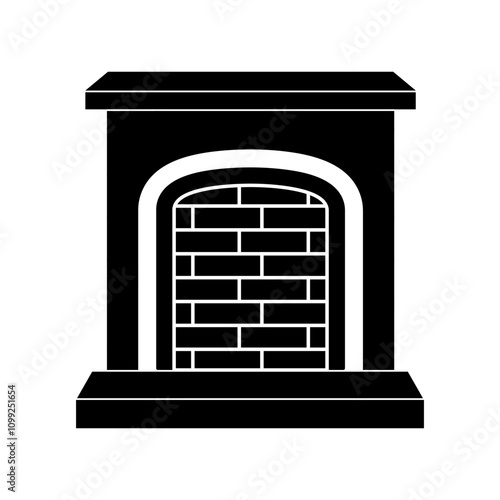 Fireplace simple black line icons vector. Cosy fireplace to warm and create atmosphere in the room. Stone work with brick. Complementary to the living room. Vector illustration