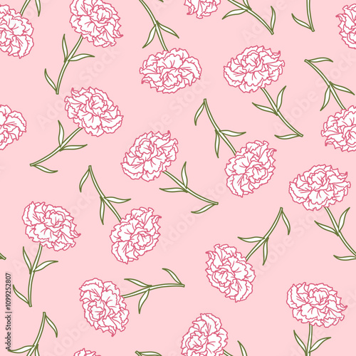 Spring Whisper Blooming Softness Carnation Pattern. Perfect for textiles, wallpapers, or any project needing a touch of floral grace, Ideal choice for spring and summer decor