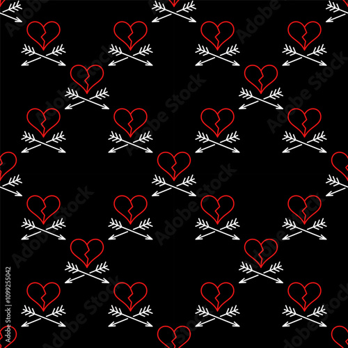 Arrows and Broken Heart vector Heart Broken line seamless pattern