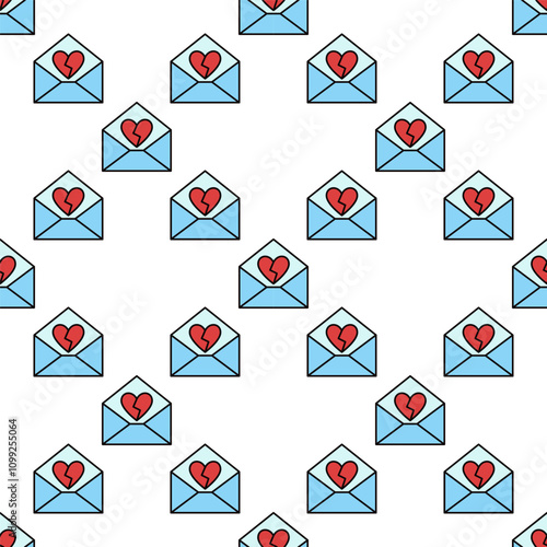 Broken Heart and Letter vector Love colored seamless pattern