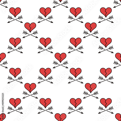 Broken Heart with Pair of Arrows vector Heart Broken modern seamless pattern