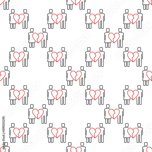 Family with Broken Heart vector Emotional Grief seamless pattern