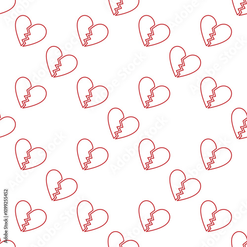 Heartbreak vector End of Love seamless pattern in line style