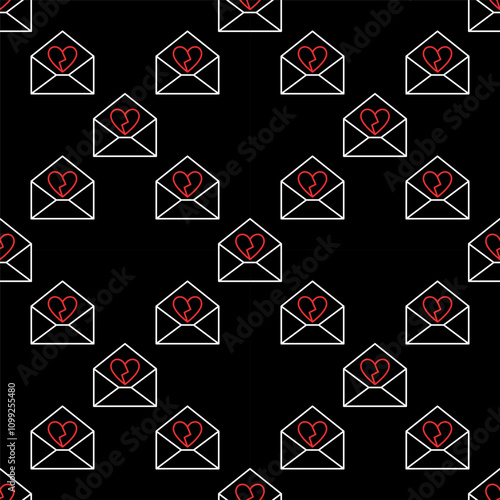 Letter with Broken Heart vector Unrequited Love line seamless pattern