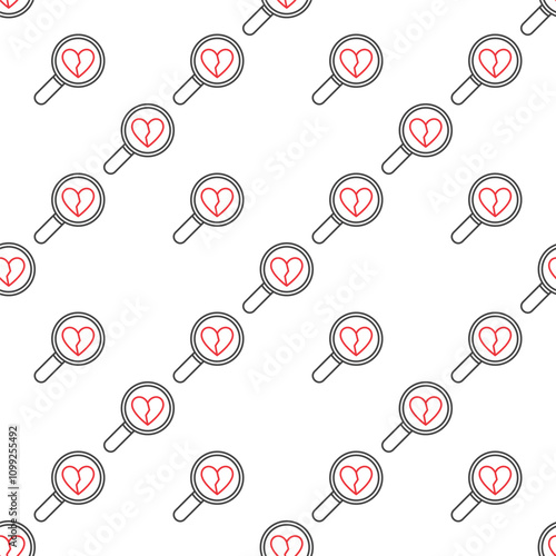 Magnifying Glass with Broken Heart vector Heartache seamless pattern