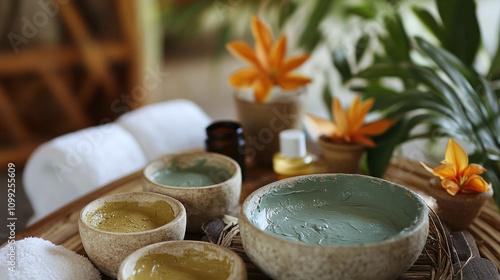 A spa featuring detoxifying treatments with natural clay masks and oils. photo