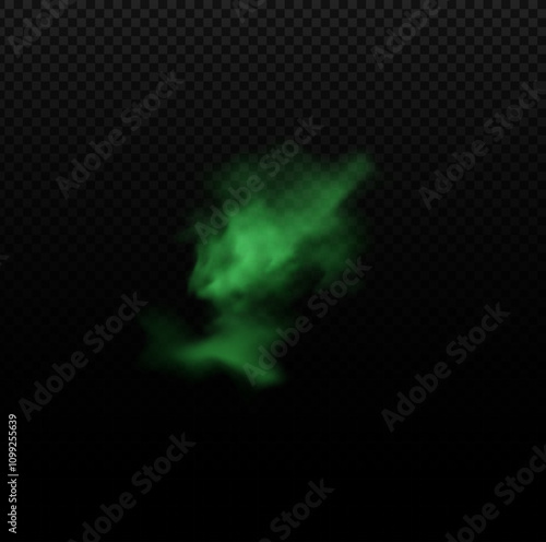 Green smoke, bad smell smog, vector realistic stink cloud of stench poison gas, chemical toxic fog brume, steaming vapor