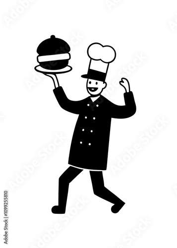 Playful Waiter Silhouette Costume Illustration.