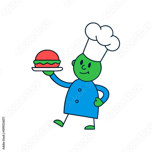 Playful Chef Flipping a Burger Vector Art.