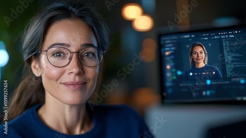 Free Download Remote worker engaging in a dynamic online meeting home office digital content modern workspace close-up view virtual collaboration - GFXLoad