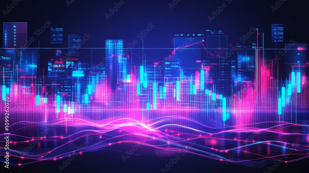 Fototapeta premium Vibrant Financial Market Trends with Colorful Data Visualization