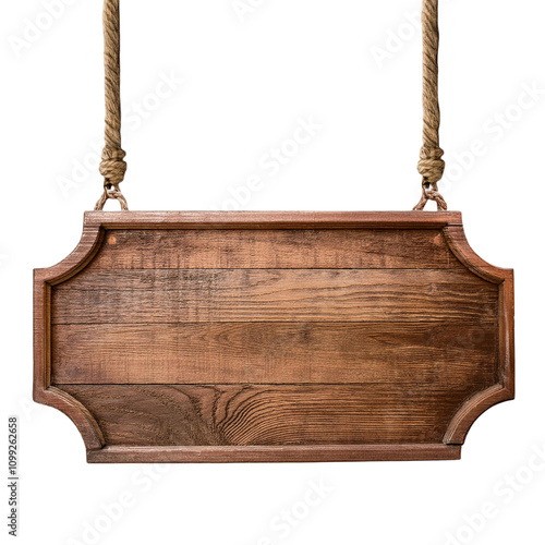 blank hanging wooden sign board isolated on Transparent Background.