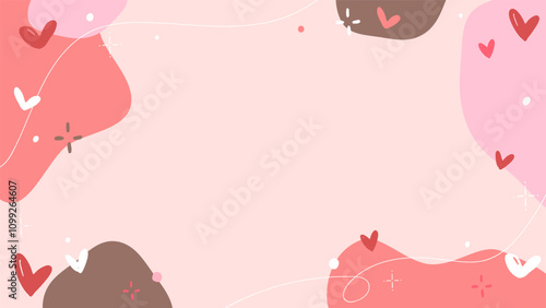 Hearts and abstract pattern background, Valentine's Day, birthday, pink cute hand drawn illustration / ハートと抽象的な柄の背景、バレンタイン、誕生日、ピンクのかわいい手描きのイラスト
