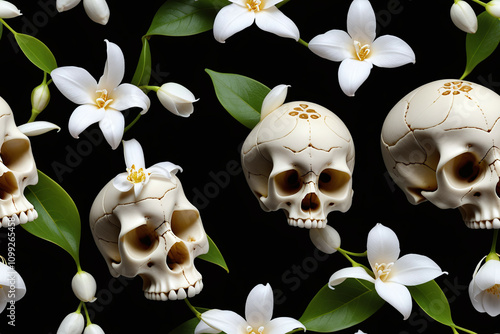Skulls and flowers. Seamles...